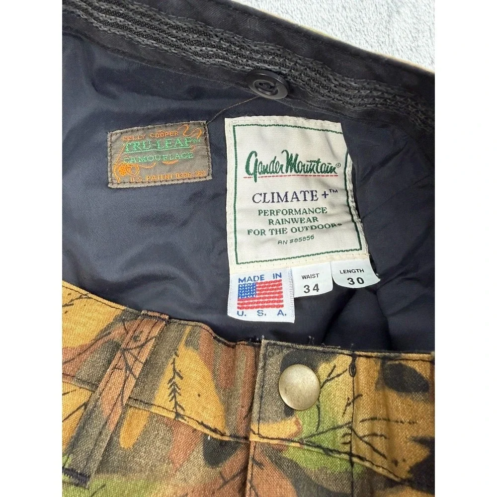 VTG Gander Mount Climate+ Pants Men's 34 X 30 Camo Outdoor Rainwear Made In USA